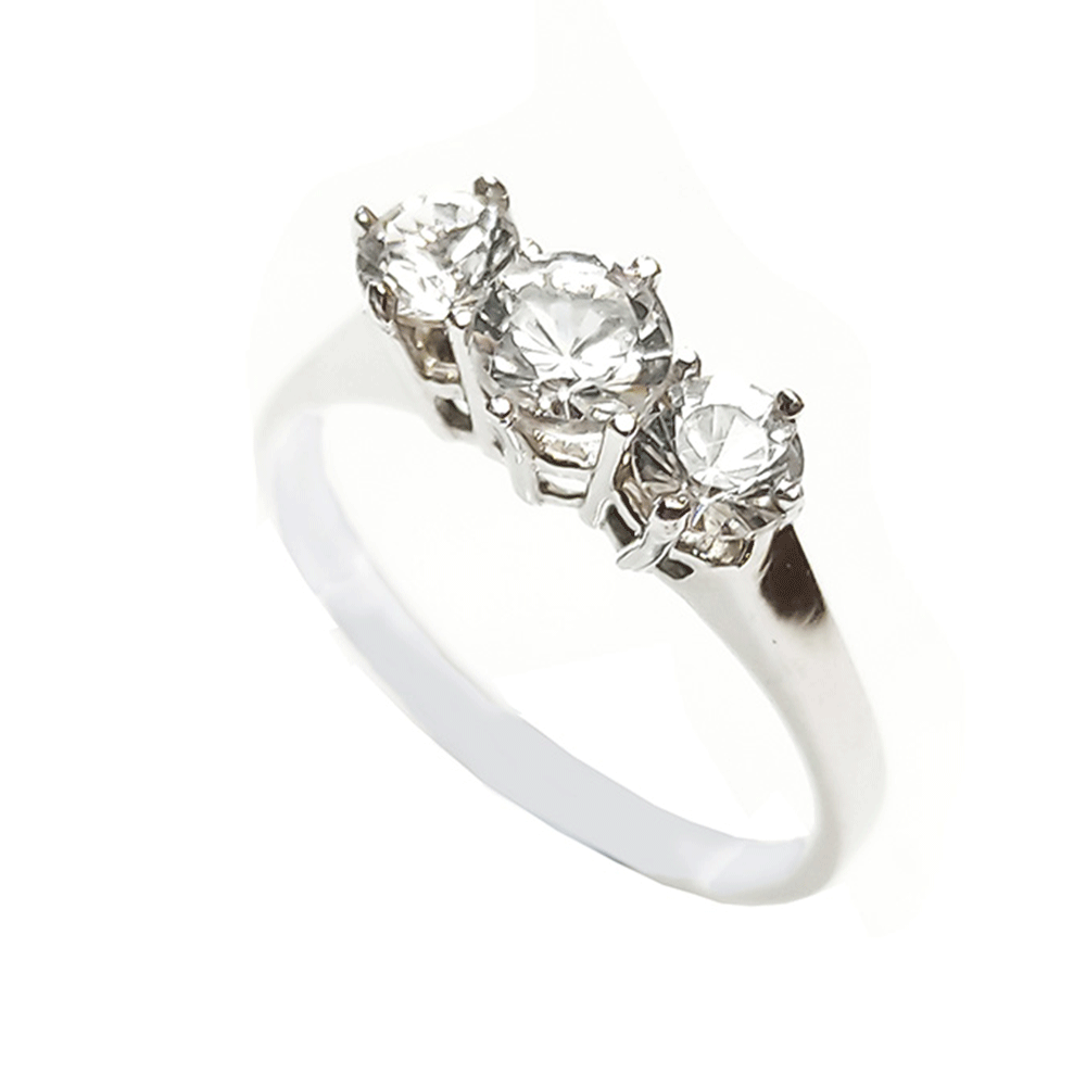 Δακτυλίδι λευκόχρυσο με τρεις πέτρες ζιργκόν