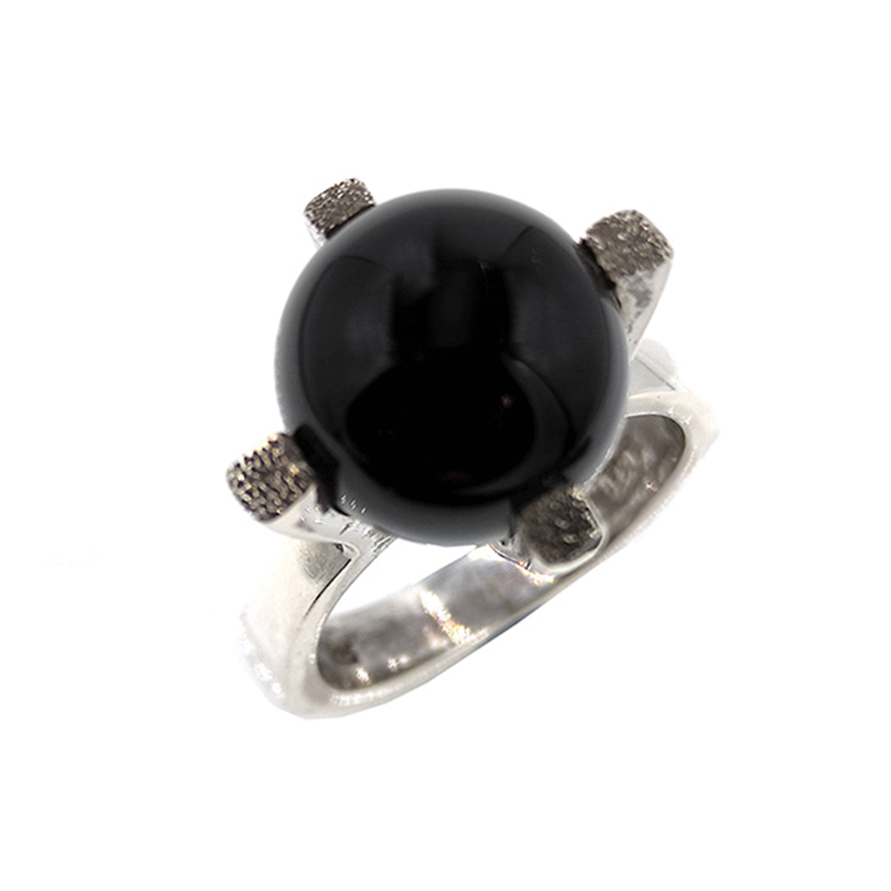 Δακτυλίδι ασημένιο με μαύρη πέτρα στρόγγυλή