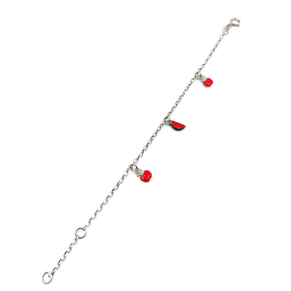 Βραχιόλι ασημένιο 925 παιδικό με κερασάκια καρπουζάκι